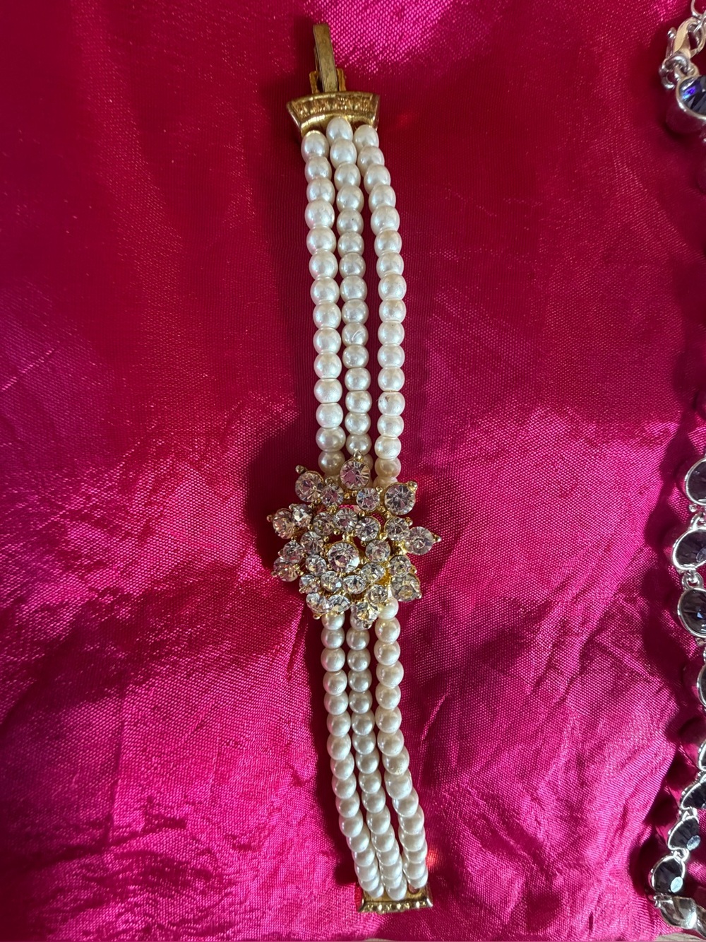 Pearl Multi-Strand Bracelet with Gold Floral Crystal Clasp when is necklace one